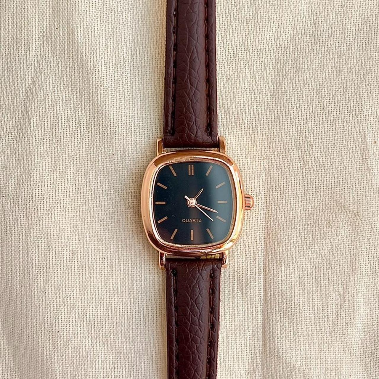 Vintage Style Cute Rectangle Brown Leather Quartz Luxury Watch